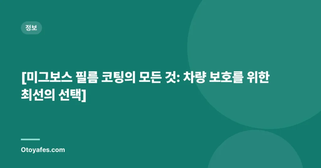 [미그보스 필름 코팅의 모든 것: 차량 보호를 위한 최선의 선택]