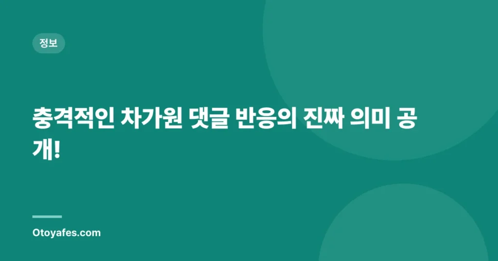 충격적인 차가원 댓글 반응의 진짜 의미 공개!