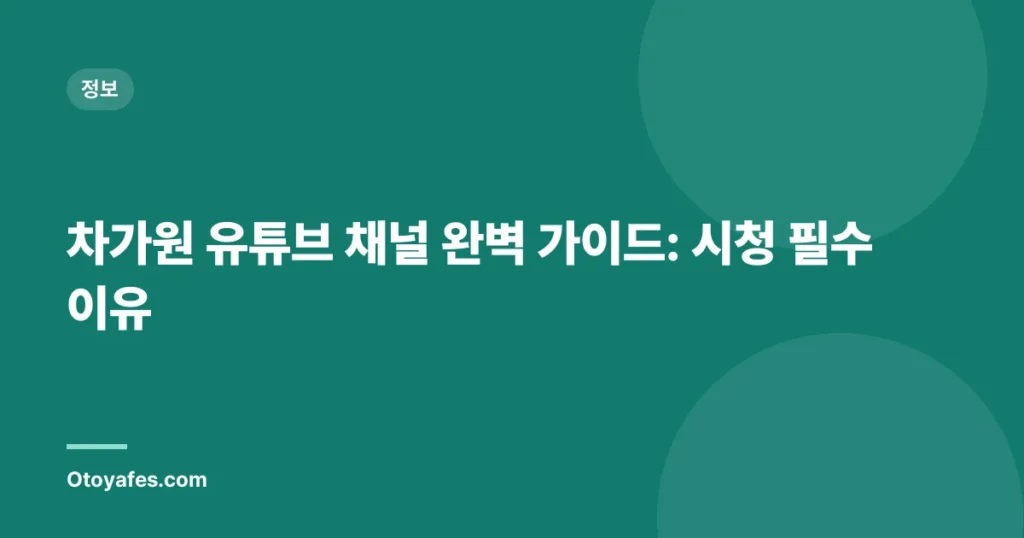 차가원 유튜브 채널 완벽 가이드: 시청 필수 이유