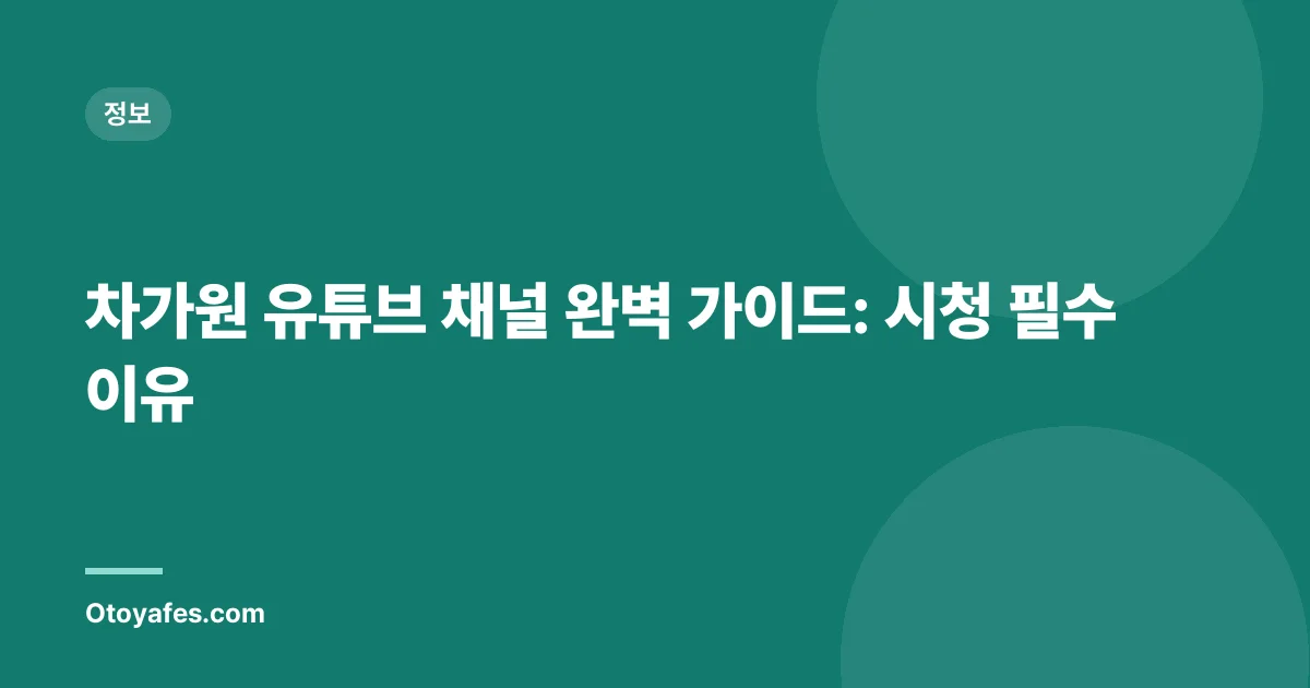 차가원 유튜브 채널 완벽 가이드: 시청 필수 이유