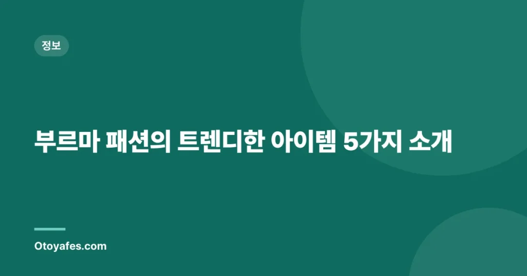 부르마 패션의 트렌디한 아이템 5가지 소개